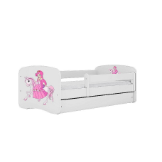 KOCOT KIDS Lapsevoodi sahtliga + madrats komplektis BABYDREAMS white Princess on horse 180x80cm