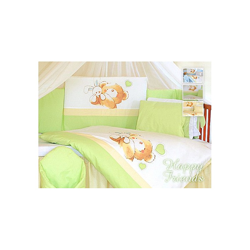 TUTTOLINA HAPPY FRIENDS voodipesu komplekt, 5 eset 135x100сm/180сm - roheline