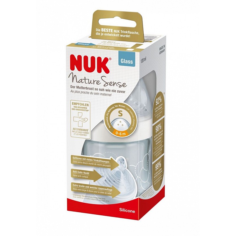 NUK NATURE SENSE Klaaspudel 120ml, 0m+. 1S SP08 valge LÕPUMÜÜK