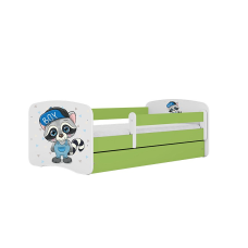 KOCOT KIDS võrevoodi sahtliga + madrats komplektis BABYDREAMS green Raccoon 140x70cm