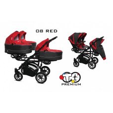 BABYACTIVE TRIPPY Premium kolmikute vanker-jalutuskäru 2in1, 08 RED must raam