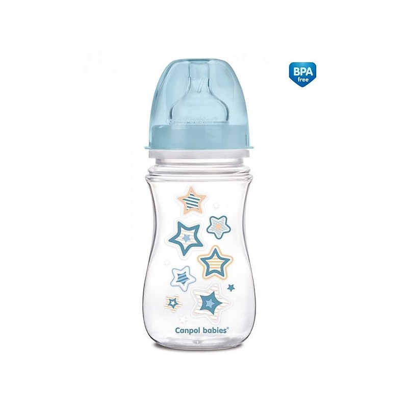 CANPOL BABIES Wide Neck EasyStart Newborn Baby PP lutipudel 120ml laia kaelaga ja silikoonist lutiga 0m+. 35/217 sinine PAKKUMINE