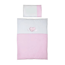 Voodipesu komplekt 2-osaline tikandiga CEBABABY 135x100см HEARTS WHITE PINK