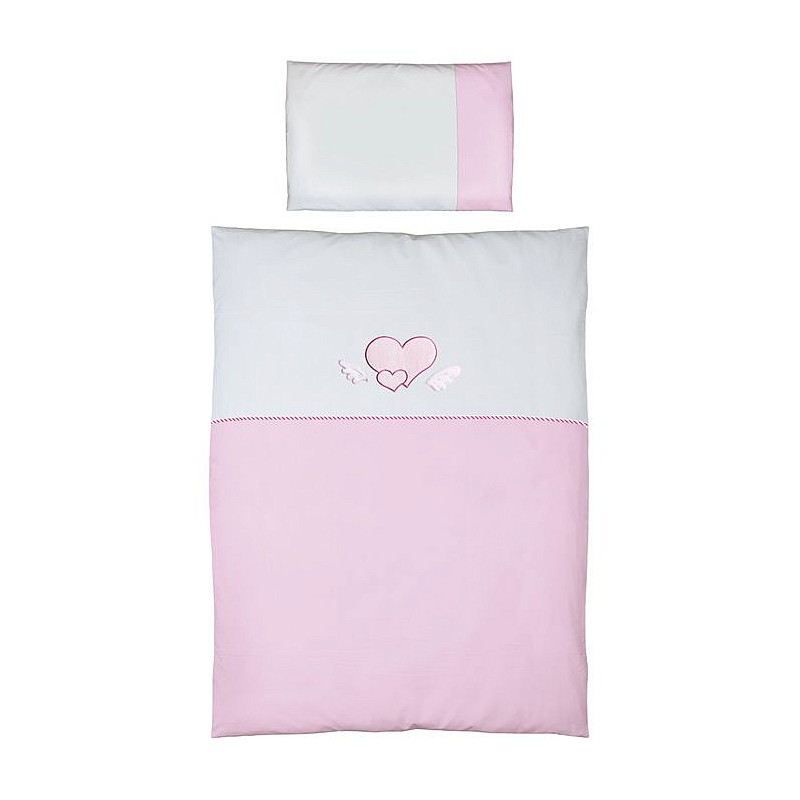 Voodipesu komplekt 2-osaline tikandiga CEBABABY 135x100см HEARTS WHITE PINK