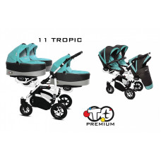 BABYACTIVE TRIPPY Premium kolmikute vanker-jalutuskäru 2in1, 11 TROPIC GREEN valge raam