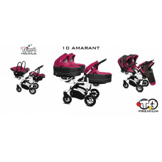 BABYACTIVE TRIPPY Premium  kolmikute vanker-jalutuskäru 3in1, 10 AMARANT valge raam