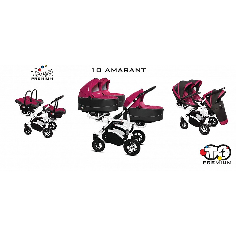 BABYACTIVE TRIPPY Premium  kolmikute vanker-jalutuskäru 3in1, 10 AMARANT valge raam