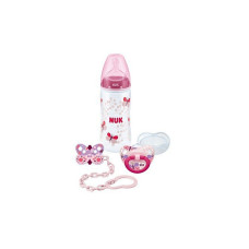 NUK First Choice PP Esimene komplekt: pudel 300ml, silikoonlutt 0-6m, lutt, hoidik SL86 10225157 roosa LÕPUMÜÜK