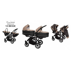 Kaksikute vanker-jalutuskäru BABYACTIVE TWINNI PREMIUM3in1 BEIGE, 12 must raam