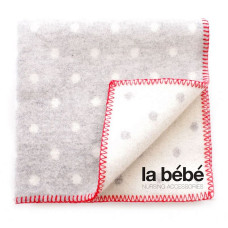 LA BEBE Natural Lambswool laste villane tekk/pleed 100x70cm - Cosy Grey/Red Dots, Art.76557