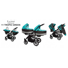 Kaksikute vanker-jalutuskäru BABYACTIVE TWINNI PREMIUM 3in1 TROPIC GREEN, 11 must raam