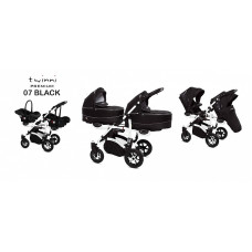 Kaksikute vanker-jalutuskäru BABYACTIVE TWINNI PREMIUM 3in1 BLACK, 07 valge raam