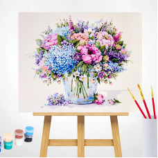 TSVETNOY Joonistus komplekt (Nummedratud juhisega) 40x50см Summer Bouquet with Blue Hydrangea, MG2181e