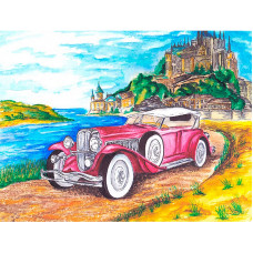 TSVETNOY diamond mosaiik 30x40cm Cadillac on the background of the castle, LE041e