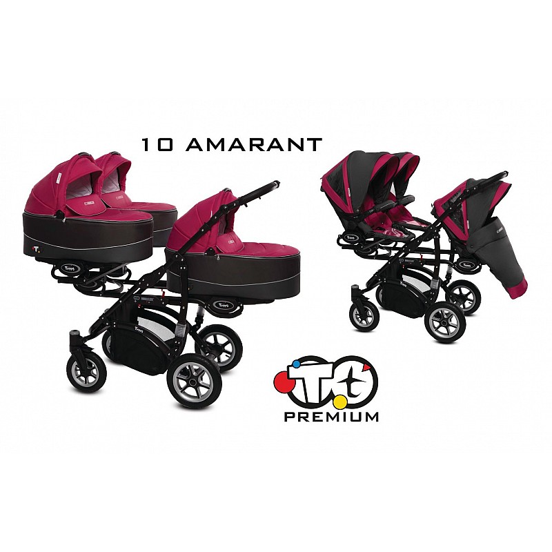 BABYACTIVE TRIPPY Premium kolmikute vanker-jalutuskäru 2in1, 10 AMARANT must raam