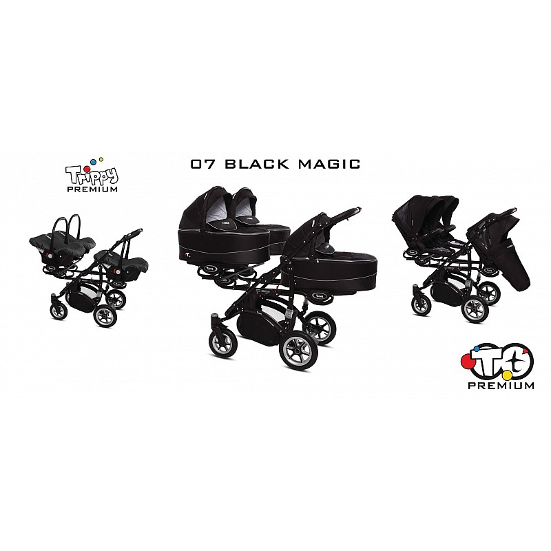 BABYACTIVE TRIPPY Premium kolmikute vanker-jalutuskäru 3in1, 07 BLACK MAGIC must raam