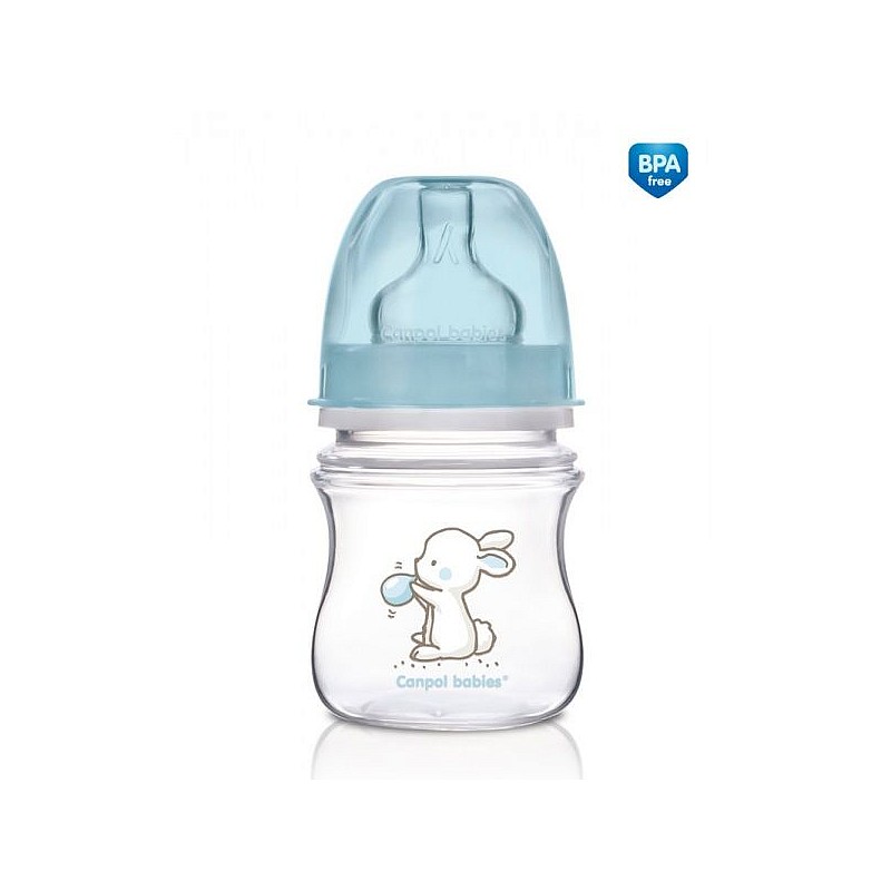 CANPOL BABIES EasyStart Little Cutie PP pudel 120ml lai kael ja silikoonist luti 0m + 35/218 sinine