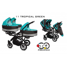 BABYACTIVE TRIPPY Premium kolmikute vanker-jalutuskäru 2in1, 11 TROPICAL GREEN must raam