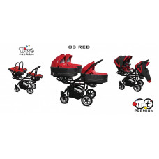 BABYACTIVE TRIPPY Premium  kolmikute vanker-jalutuskäru 3in1, 08 RED must raam