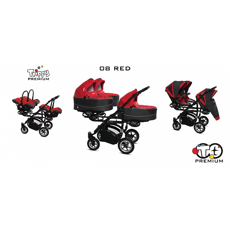 BABYACTIVE TRIPPY Premium  kolmikute vanker-jalutuskäru 3in1, 08 RED must raam