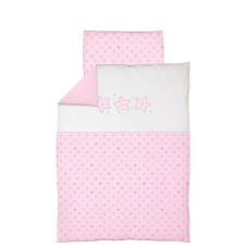 Voodipesu komplekt 2-osaline tikandiga CEBABABY 135x100cm STARS PINK