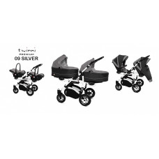 Kaksikute vanker-jalutuskäru BABYACTIVE TWINNI PREMIUM3in1 SILVER, 09 valge raam