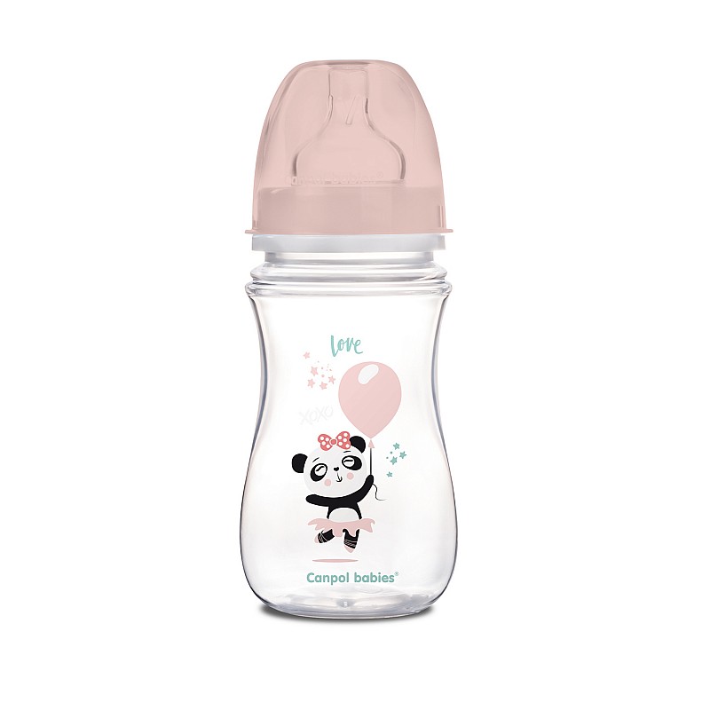 CANPOL BABIES Wide Neck Toys or Exotic PP lutipudel 240ml laia kaelaga ja silikoonist lutiga 3m+. 35/221 Pink ALLAHINDLUS