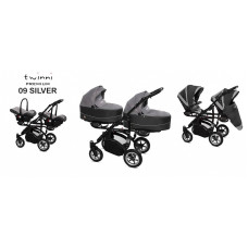 Kaksikute vanker-jalutuskäru BABYACTIVE TWINNI PREMIUM 3in1 SILVER, 09 must raam