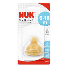 NUK FIRST CHOICE Plus Anti-Colic lateksi pudelilutt, M-piima, 6-18m, 1tk. 10713245 SA24