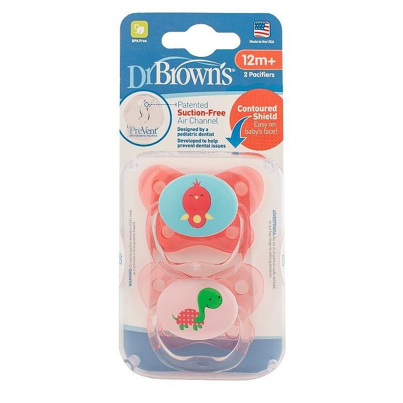 DR.BROWNS PreVent Contoured Butterfly силиконовая пустышка 12м. 2шт. розовый PV32001-P4