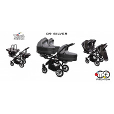 BABYACTIVE TRIPPY Premium  kolmikute vanker-jalutuskäru 3in1, 09 SILVER must raam