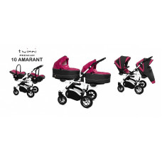 Kaksikute vanker-jalutuskäru BABYACTIVE TWINNI PREMIUM  3in1 AMARANT, 10 valge raam