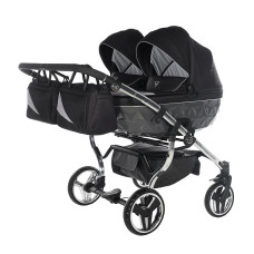 JUNAMA V3 DUO S LINE Kaksikute vanker-jalutuskäru 2in1, 01 BLACK + GRAY