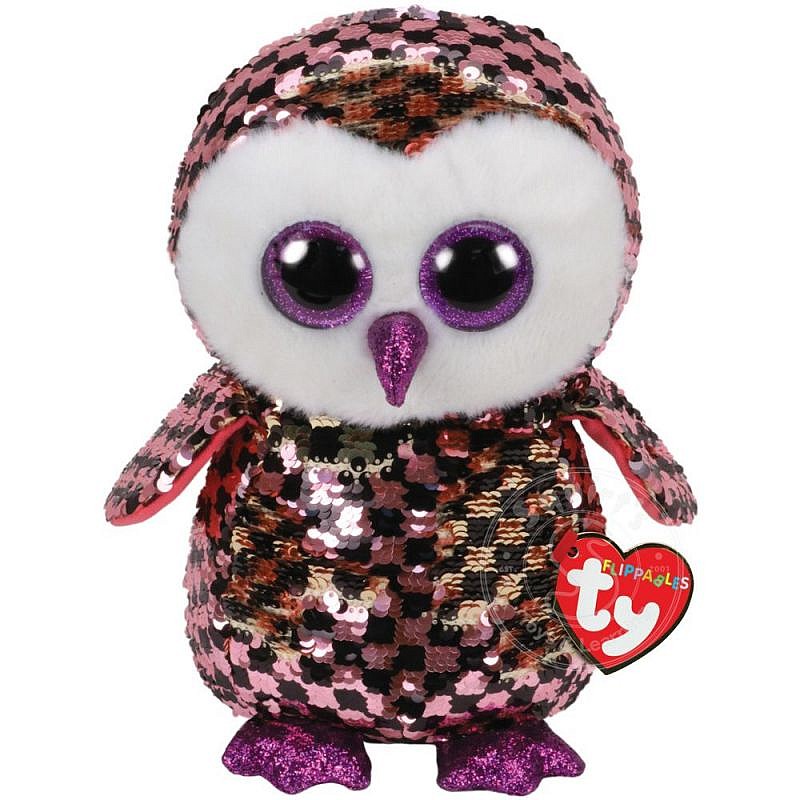 TY Flippables Мягкая игрушка CHECKS SEQUIN PINK BLACK OWL reg 24см, TY36785 LÕPUMÜÜK