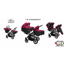 BABYACTIVE TRIPPY Premium  kolmikute vanker-jalutuskäru 3in1, 10 AMARANT must raam