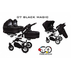 BABYACTIVE TRIPPY Premium kolmikute vanker-jalutuskäru 2in1, 07 BLACK MAGIC valge raam