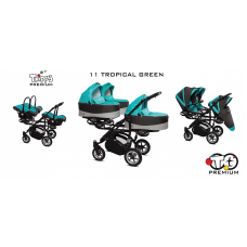 BABYACTIVE TRIPPY Premium  kolmikute vanker-jalutuskäru 3in1, 11 TROPICAL GREEN must raam