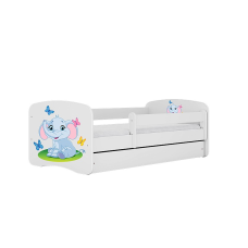 KOCOT KIDS Lapsevoodi sahtliga + madrats komplektis BABYDREAMS white Baby elephant 160x80cm