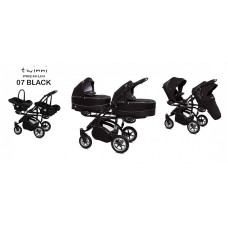 Kaksikute vanker-jalutuskäru BABYACTIVE TWINNI PREMIUM 3in1 BLACK, 07 must raam