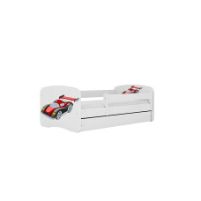 KOCOT KIDS võrevoodi sahtliga + madrats komplektis BABYDREAMS white Racing car 140x70cm