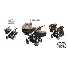 BABYACTIVE TRIPPY Premium  kolmikute vanker-jalutuskäru 3in1, 12 BEIGE must raam