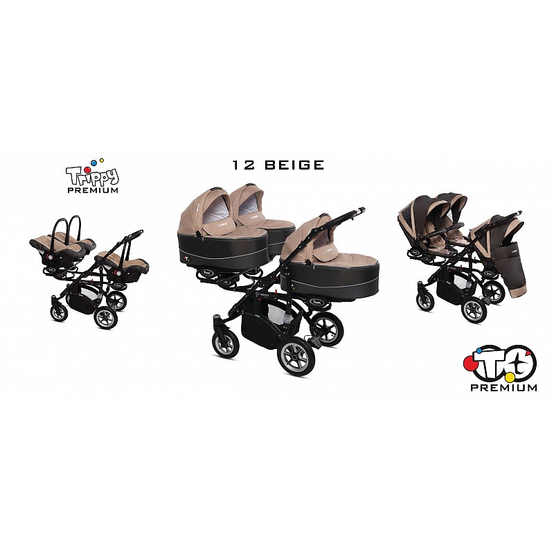 BABYACTIVE TRIPPY Premium  kolmikute vanker-jalutuskäru 3in1, 12 BEIGE must raam