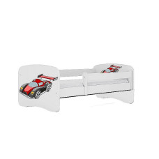 KOCOT KIDS lapsevoodi + madrats komplektis BABYDREAMS white Racing car 180x80cm