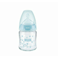 NUK NUK First Choice Plus klaasist lutipudel 120ml, silikoonist lutiga 0-6m. SK45 10747092 türkiissinised täpid LÕPUMÜÜK