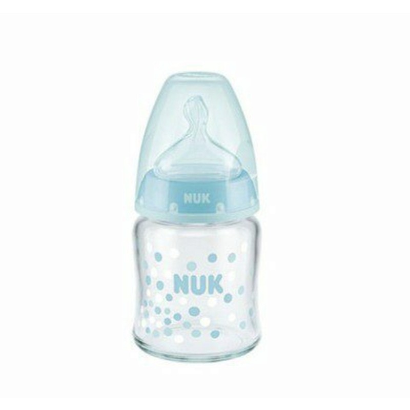 NUK NUK First Choice Plus klaasist lutipudel 120ml, silikoonist lutiga 0-6m. SK45 10747092 türkiissinised täpid LÕPUMÜÜK