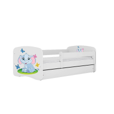 KOCOT KIDS Lapsevoodi sahtliga + madrats komplektis BABYDREAMS white Baby elephant 180x80cm