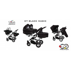 BABYACTIVE TRIPPY Premium  kolmikute vanker-jalutuskäru 3in1, 07 BLACK MAGIC valge raam