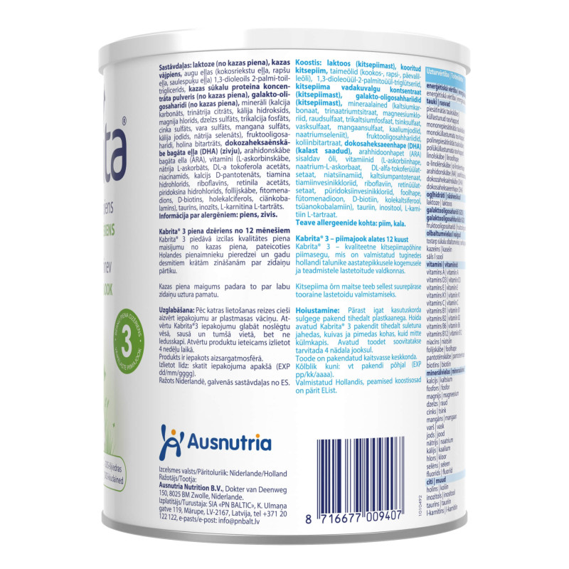 Kitsepiimasegu KABRITA GOLD 3 800g ES Baltijas valstis LV + EST