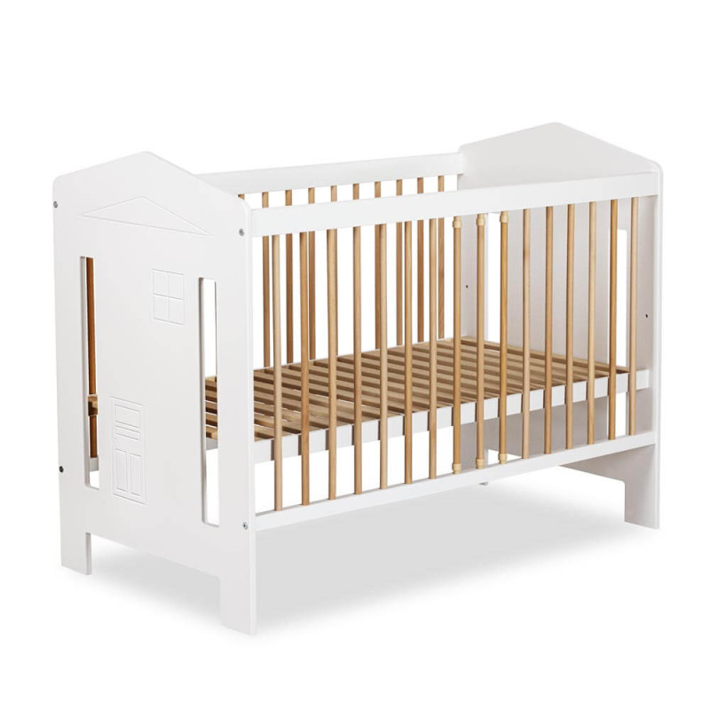 Klups LittleSky IDA Voodi turvapiirde ja sahtliga 120x60 cm, valge/tamm