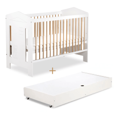 Klups LittleSky IDA Voodi sahtliga 120x60 cm, valge/tamm